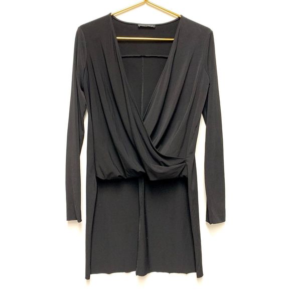 Zara High Low Maxi Top Faux Wrap Size‎ Small Long Sleeve Black Stretch Jersey - Picture 1 of 7